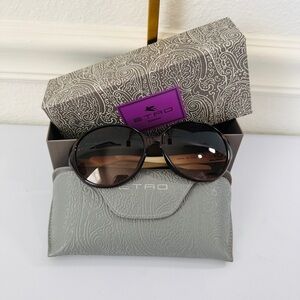 ETRO Brown Sunglasses with Patterned Case and box.
